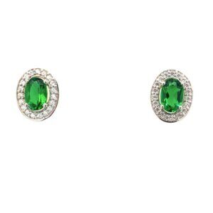 NEW - Genuine Emerald Studs w/ Moissanite Diamond Halo S925 Sterling Silver Post